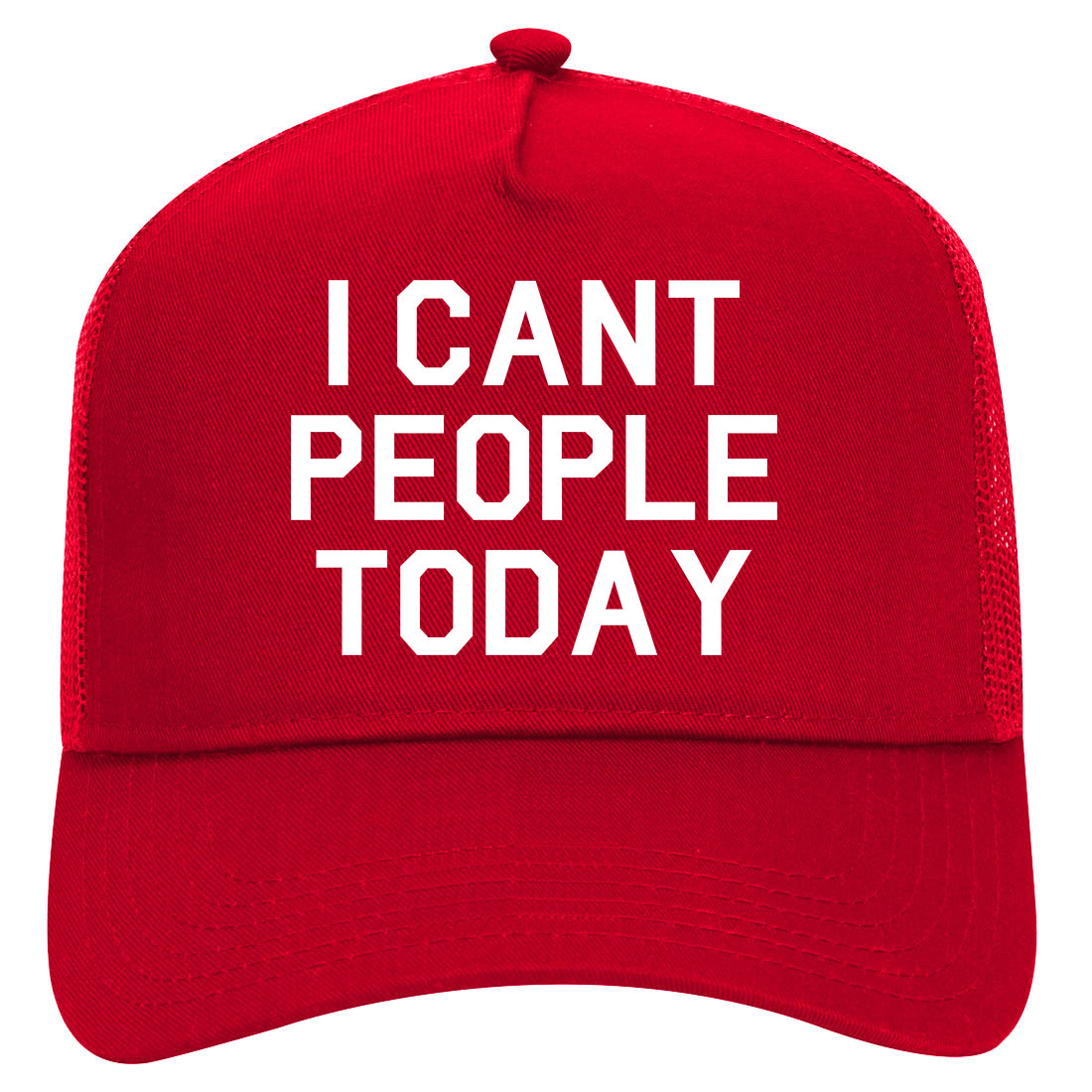I Cant People Today Funny Mens Mesh Trucker Hat Red