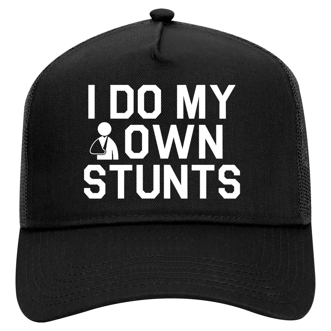 I Do My Own Stunts Broken Arm Mens Mesh Trucker Hat Black
