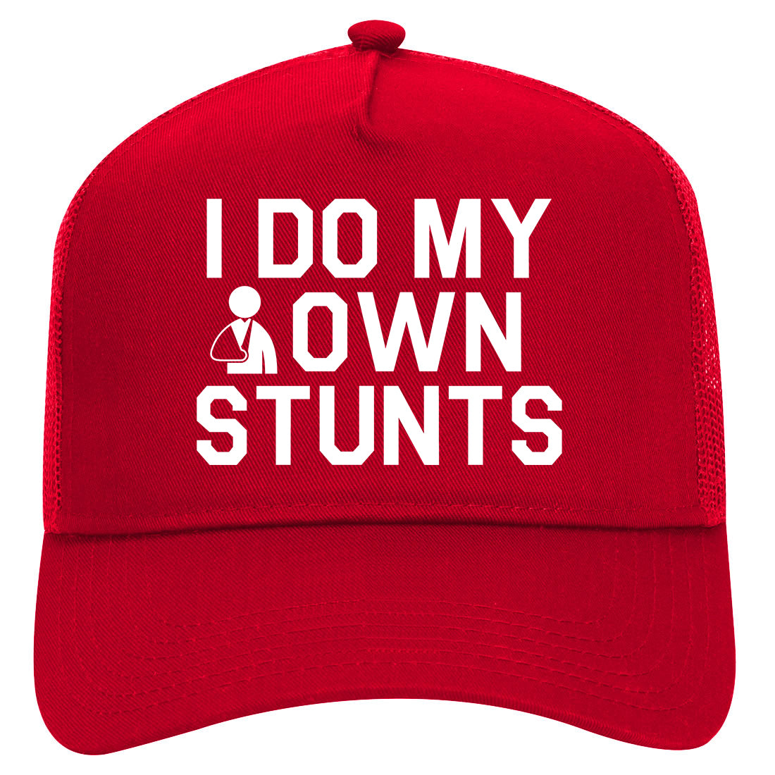I Do My Own Stunts Broken Arm Mens Mesh Trucker Hat Red