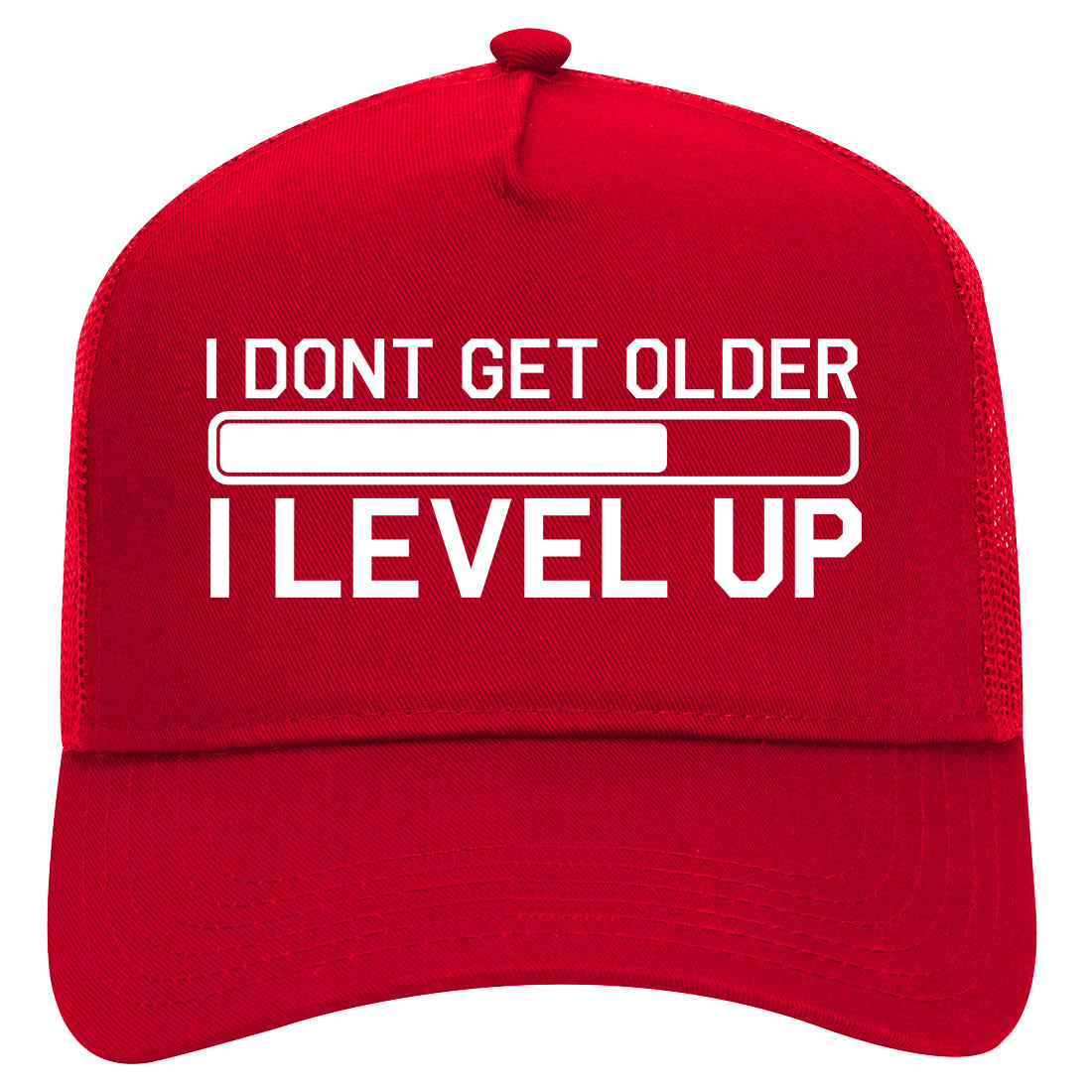 I Dont Get Older I Level Up Funny Birthday Mens Mesh Trucker Hat Red