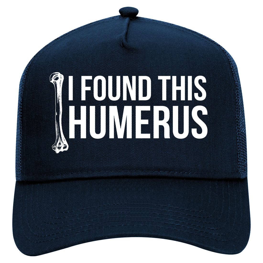 I Found This Humerus Funny Dad Joke Mens Mesh Trucker Hat Navy Blue