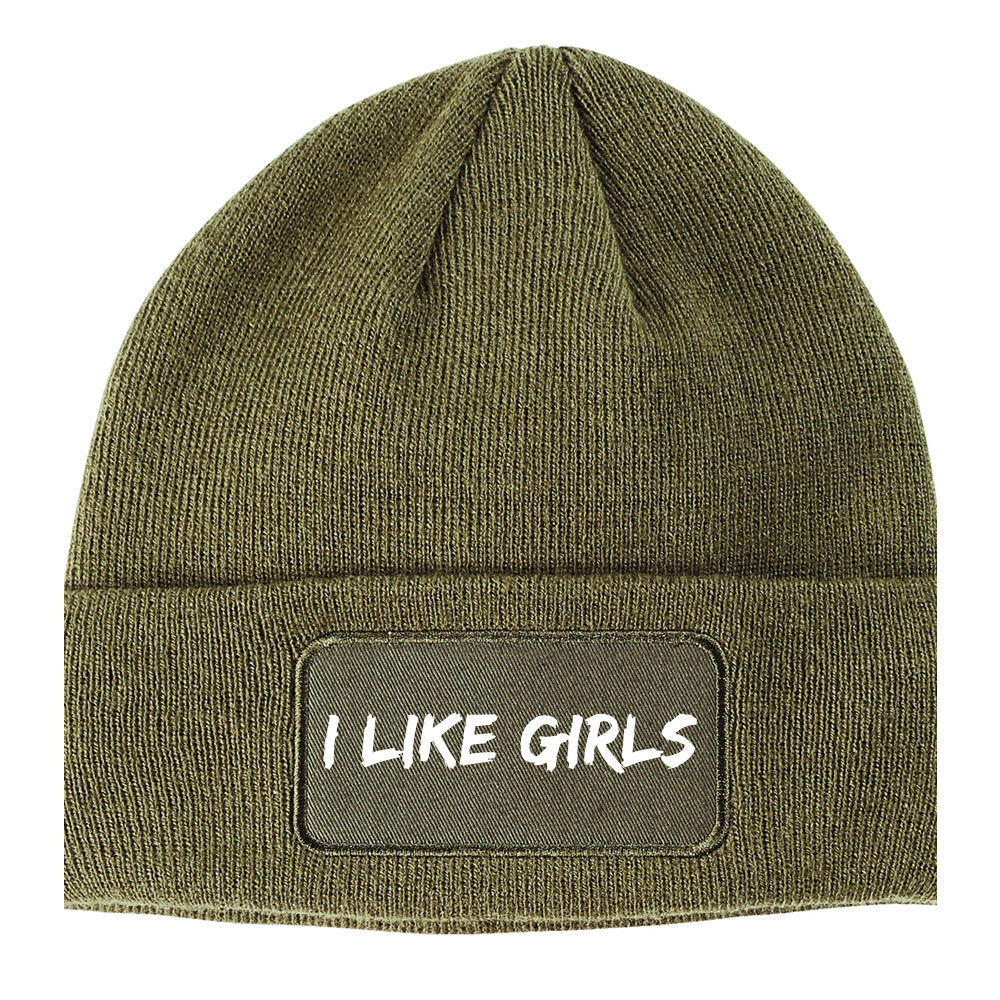 I Like Girls Winter Knit Adult Beanie Hat Olive Green