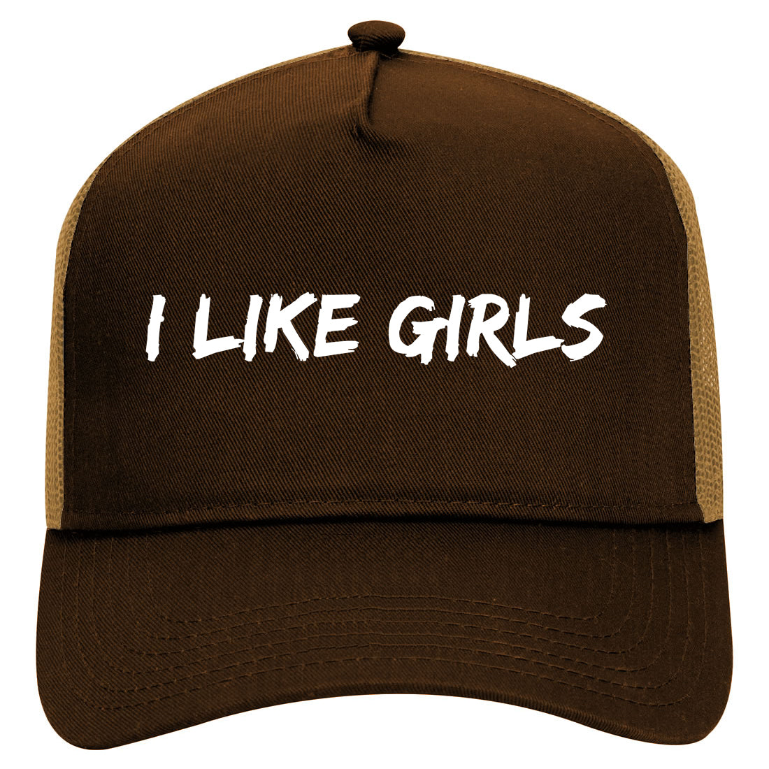 I Like Girls Mens Mesh Trucker Hat Brown