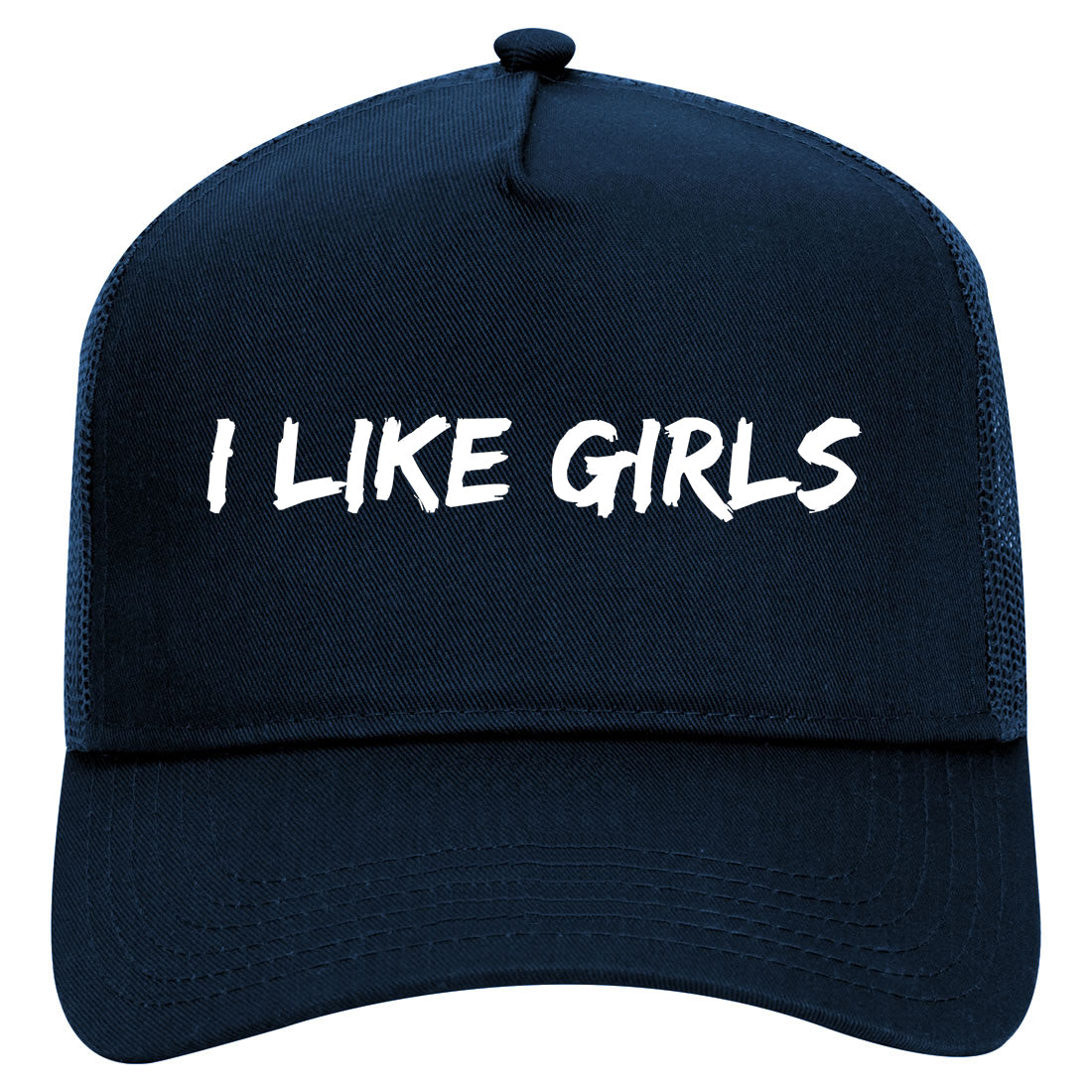 I Like Girls Mens Mesh Trucker Hat Navy Blue