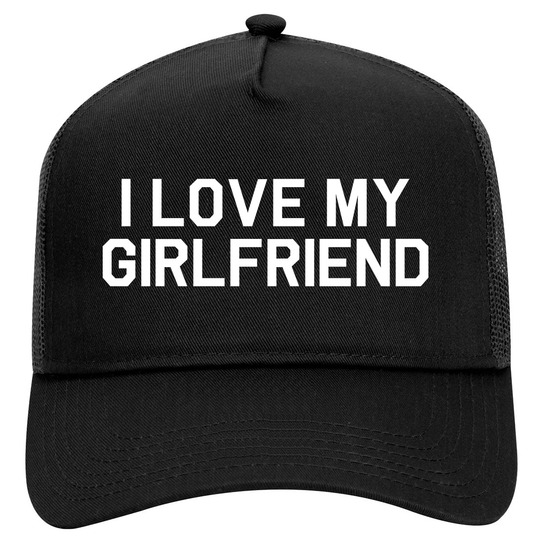 I Love My Girlfriend Gift Mens Mesh Trucker Hat Black