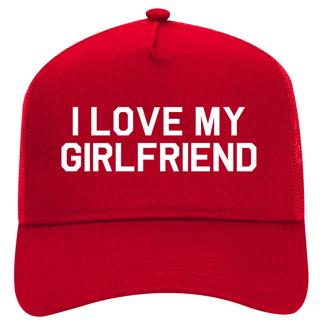 I Love My Girlfriend Gift Mens Mesh Trucker Hat Red