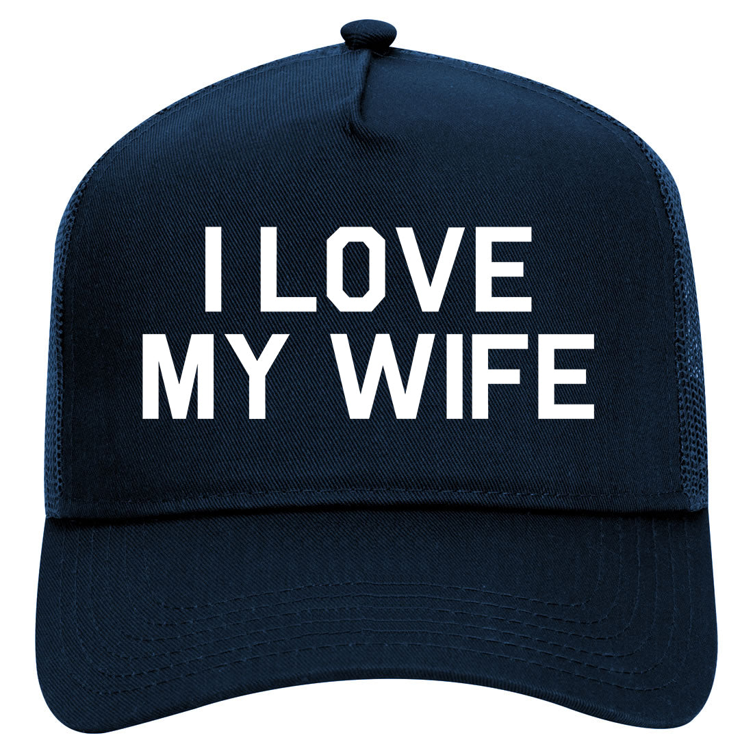I Love My Wife Gift Mens Mesh Trucker Hat Navy Blue
