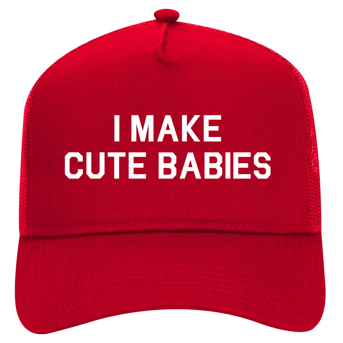 I Make Cute Babies Funny New Dad Mens Mesh Trucker Hat Red