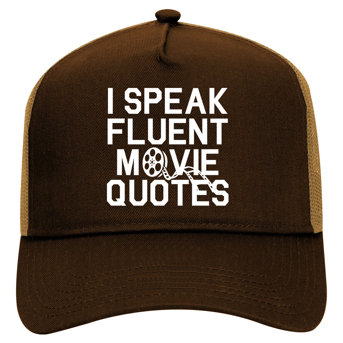 I Speak Fluent Movie Quotes Funny Nerd Mens Mesh Trucker Hat Brown