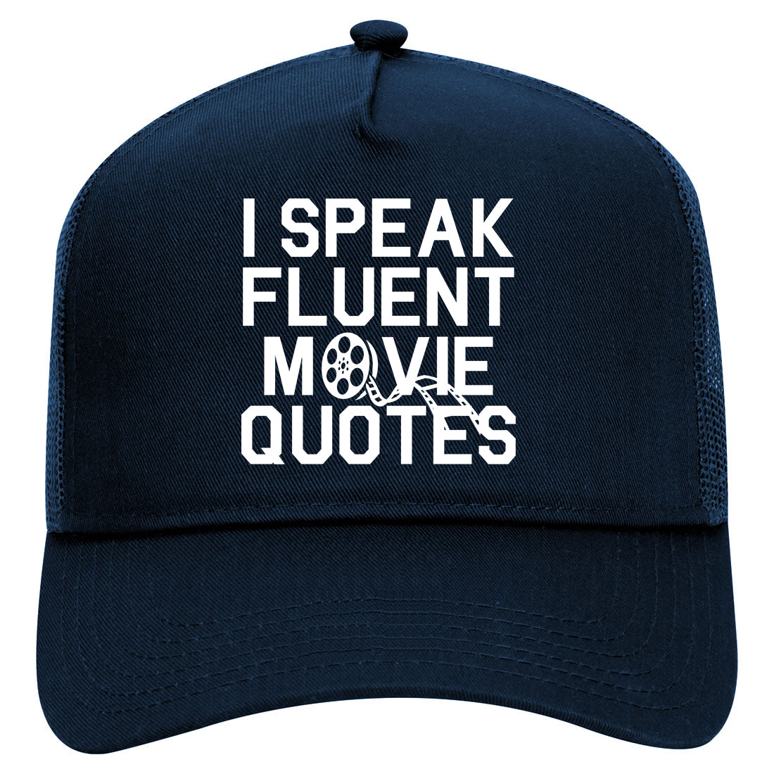I Speak Fluent Movie Quotes Funny Nerd Mens Mesh Trucker Hat Navy Blue