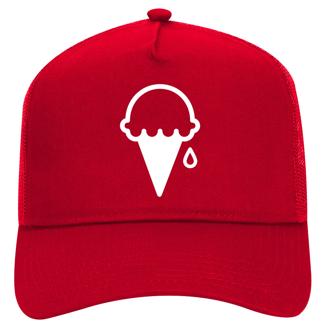 Ice Cream Cone Mens Mesh Trucker Hat Red