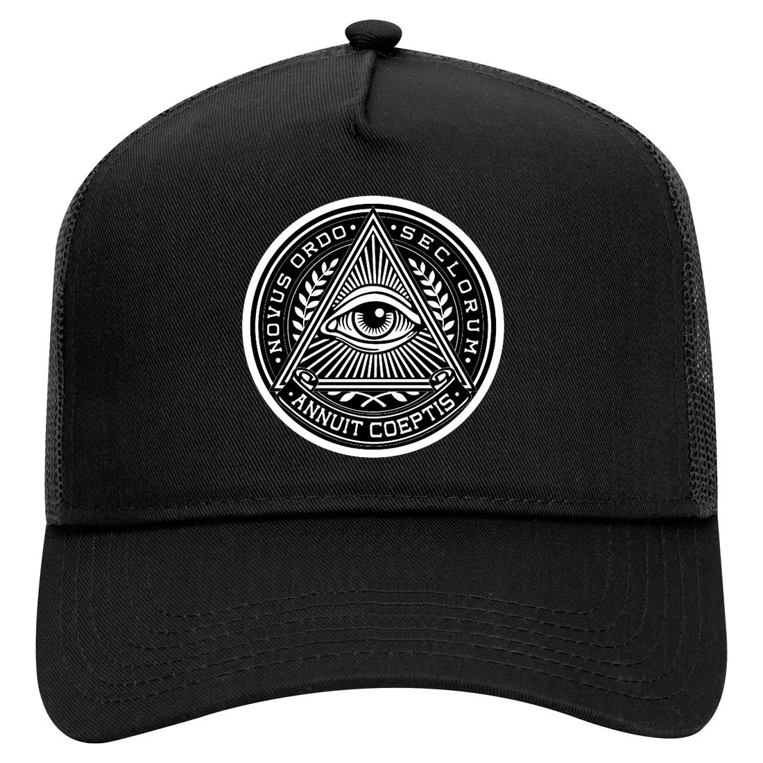 Illuminati Eye Triangle Mens Mesh Trucker Hat Black