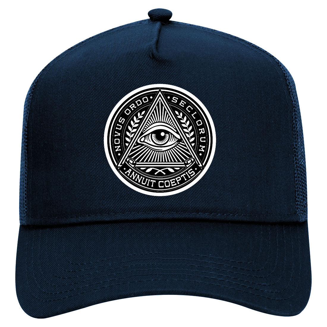 Illuminati Eye Triangle Mens Mesh Trucker Hat Navy Blue