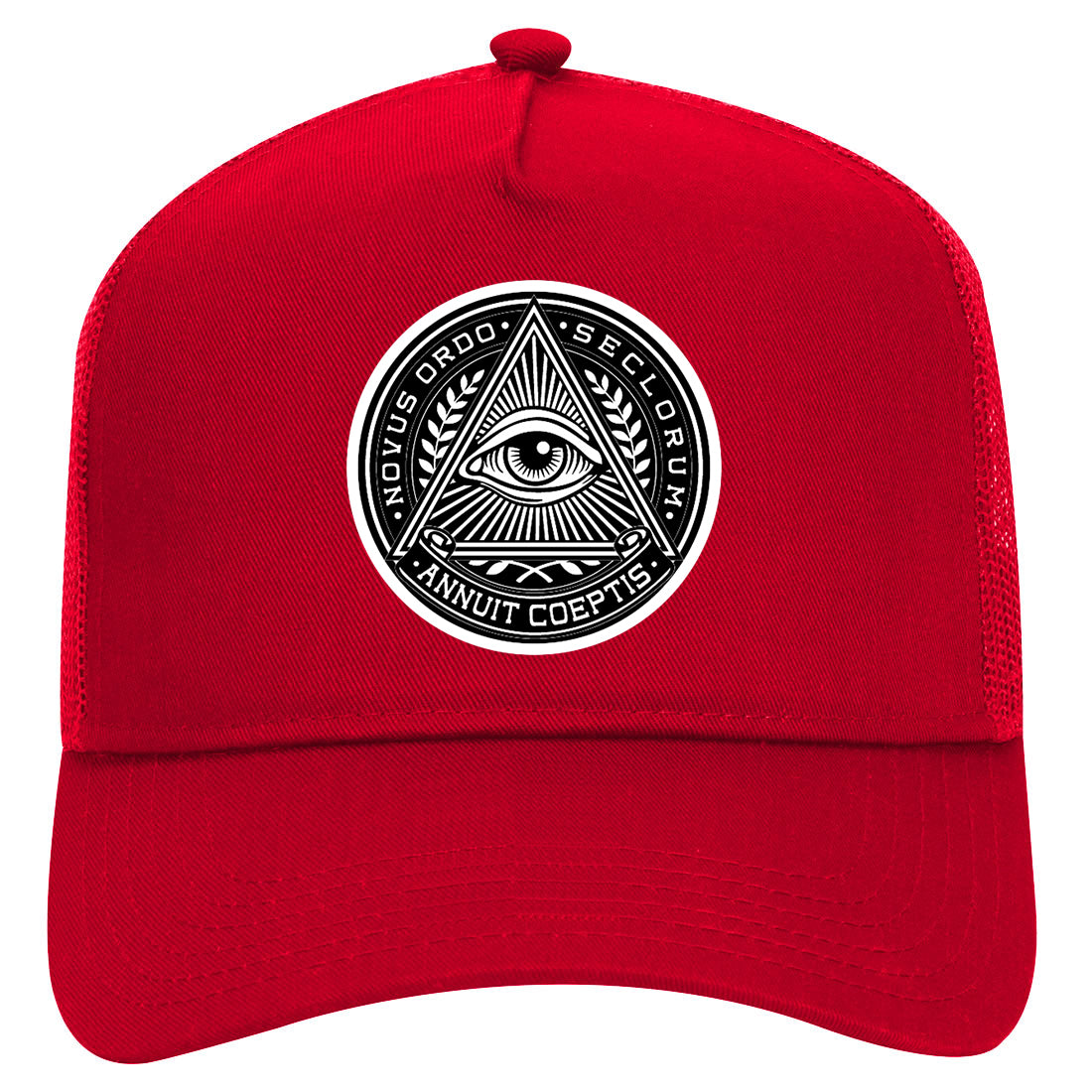Illuminati Eye Triangle Mens Mesh Trucker Hat Red