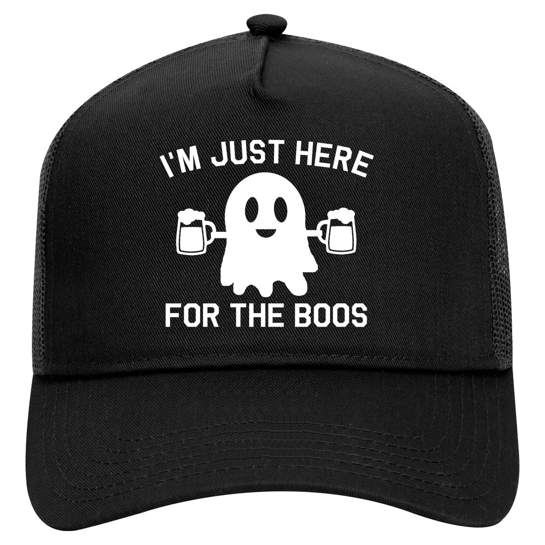 Im Just Here For The Boos Halloween Mens Mesh Trucker Hat Black