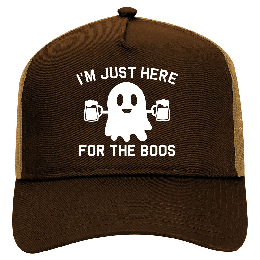 Im Just Here For The Boos Halloween Mens Mesh Trucker Hat Brown