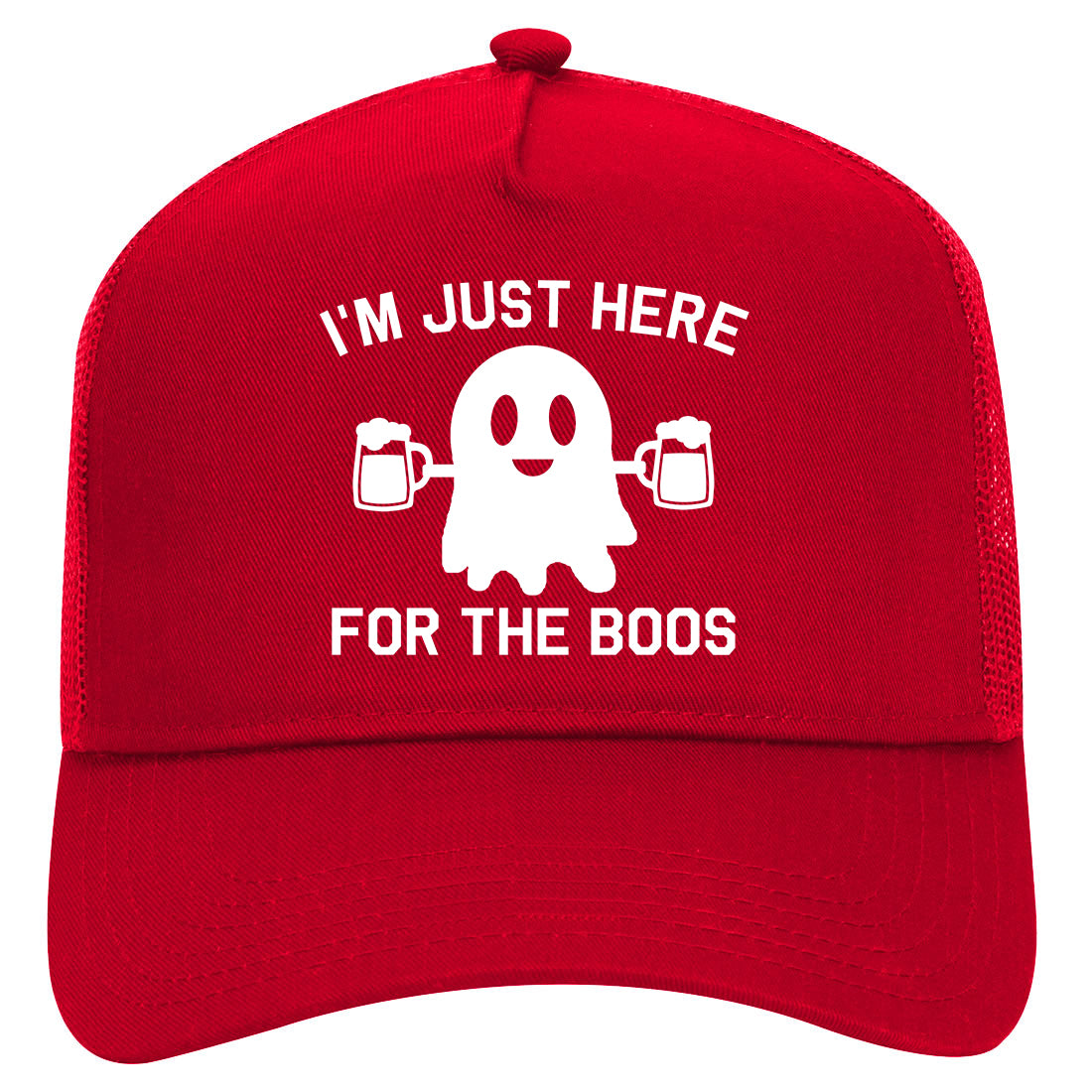 Im Just Here For The Boos Halloween Mens Mesh Trucker Hat Red