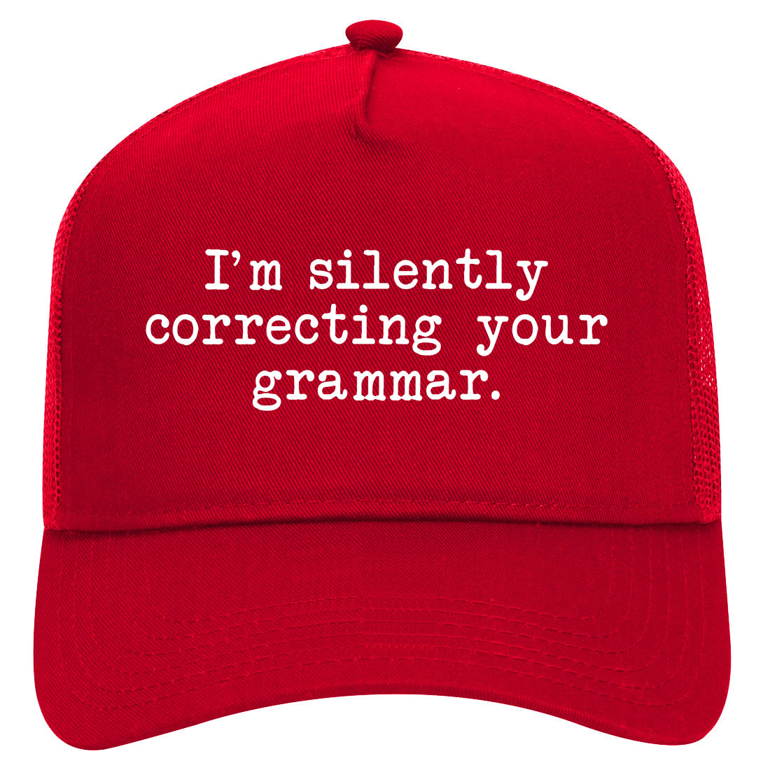 Im Silently Correcting Your Grammar Funny Mens Mesh Trucker Hat Red
