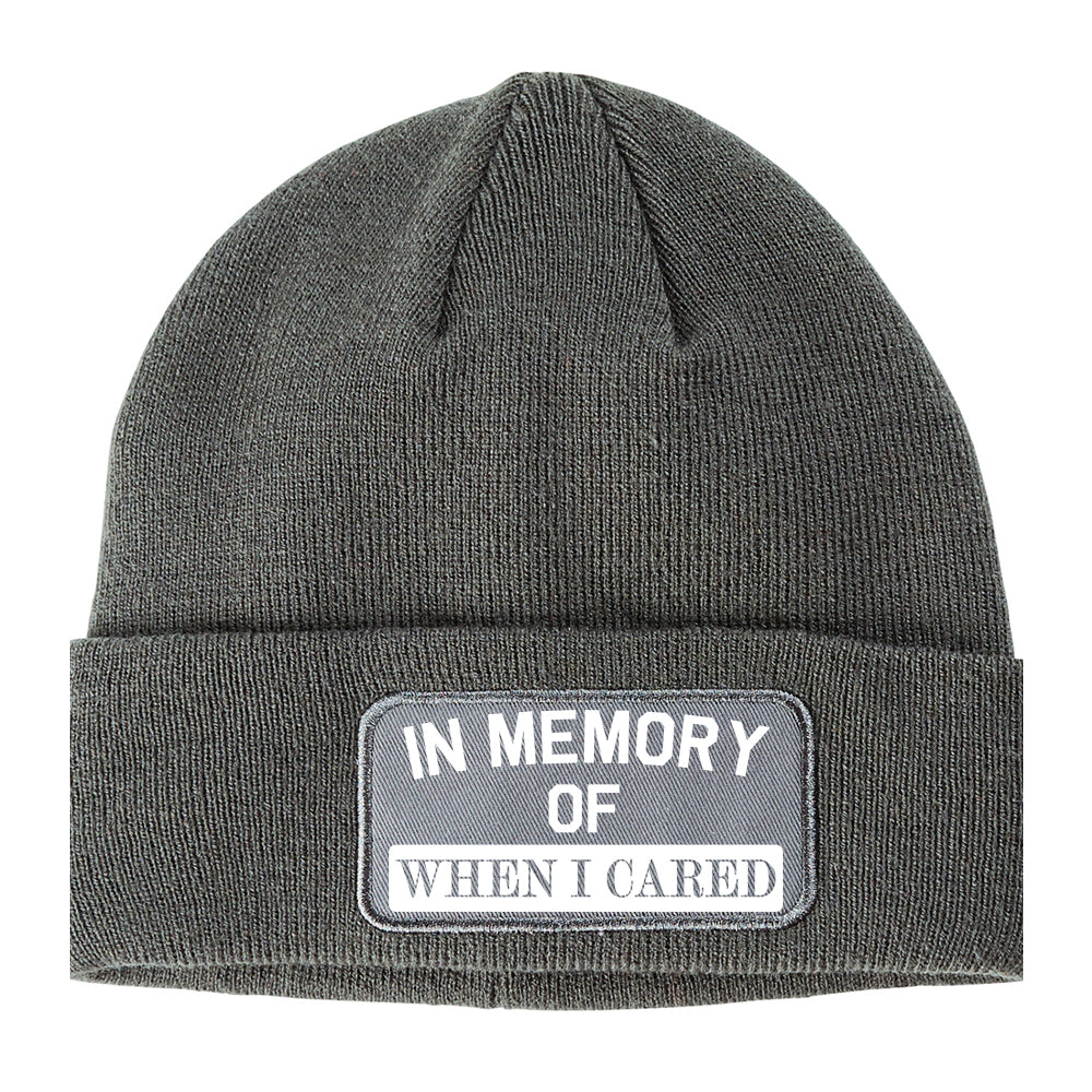 In Memory Of When I Cared Winter Knit Adult Beanie Hat Grey