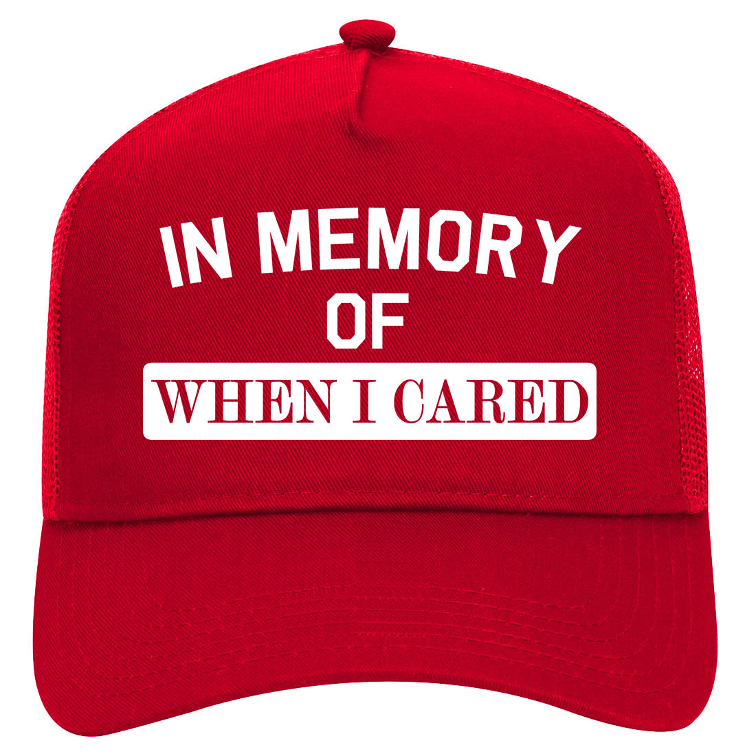 In Memory Of When I Cared Mens Mesh Trucker Hat Red