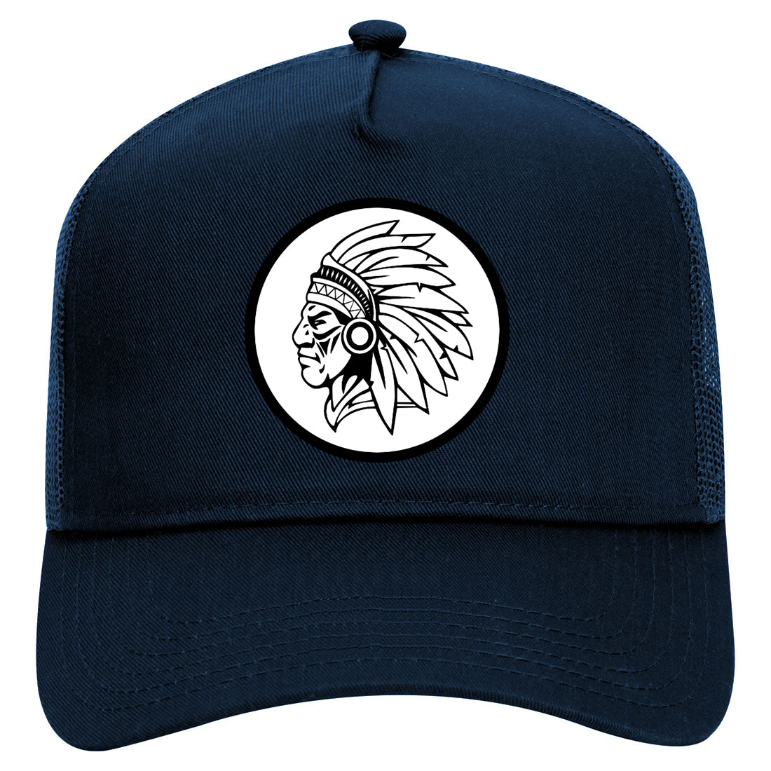 Indian Circle Native Headdress Mens Mesh Trucker Hat Navy Blue