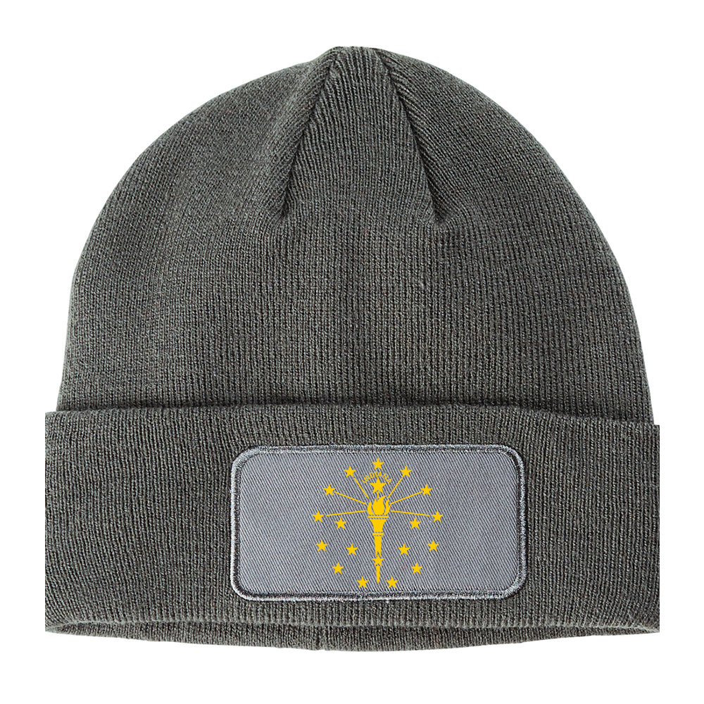 Indiana State Flag Outline Winter Knit Adult Beanie Hat Grey