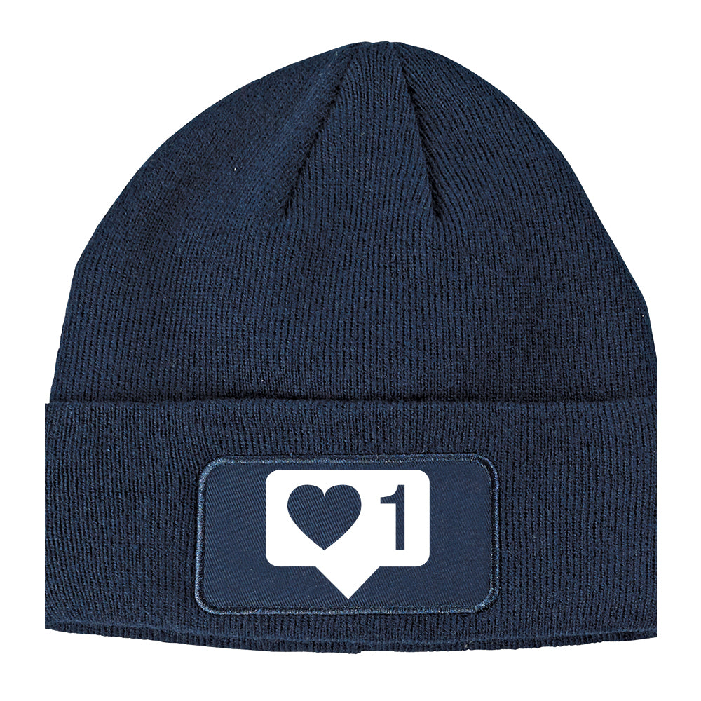 Insta Likes Heart Winter Knit Adult Beanie Hat Navy Blue