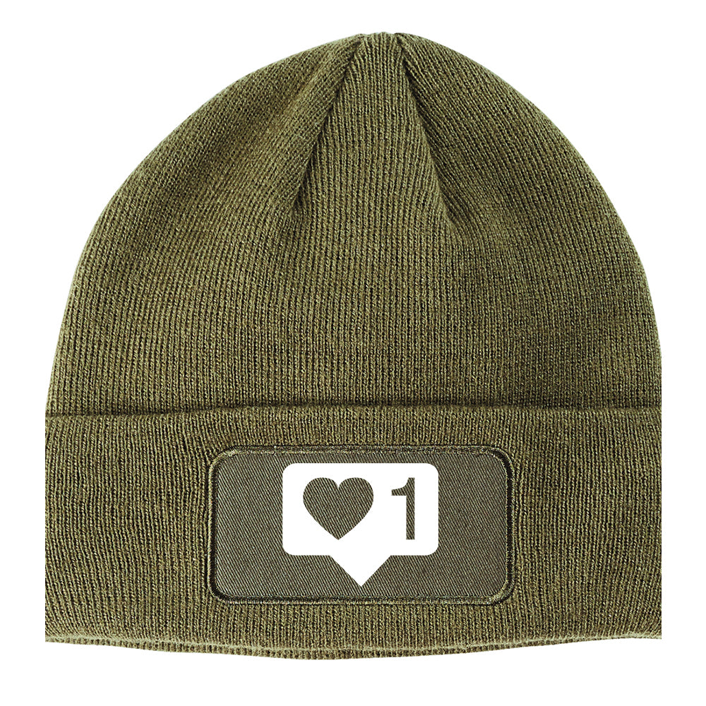 Insta Likes Heart Winter Knit Adult Beanie Hat Olive Green