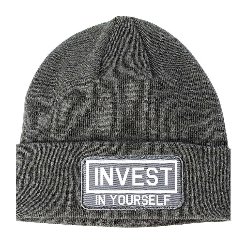 Invest In Yourself Winter Knit Adult Beanie Hat Grey