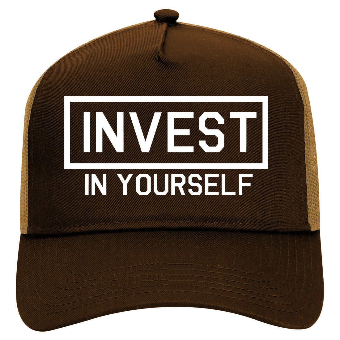Invest In Yourself Mens Mesh Trucker Hat Brown