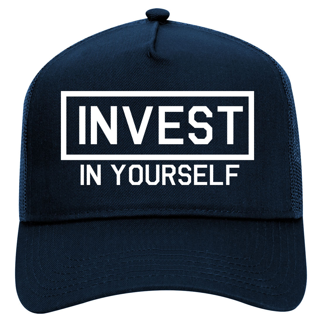 Invest In Yourself Mens Mesh Trucker Hat Navy Blue