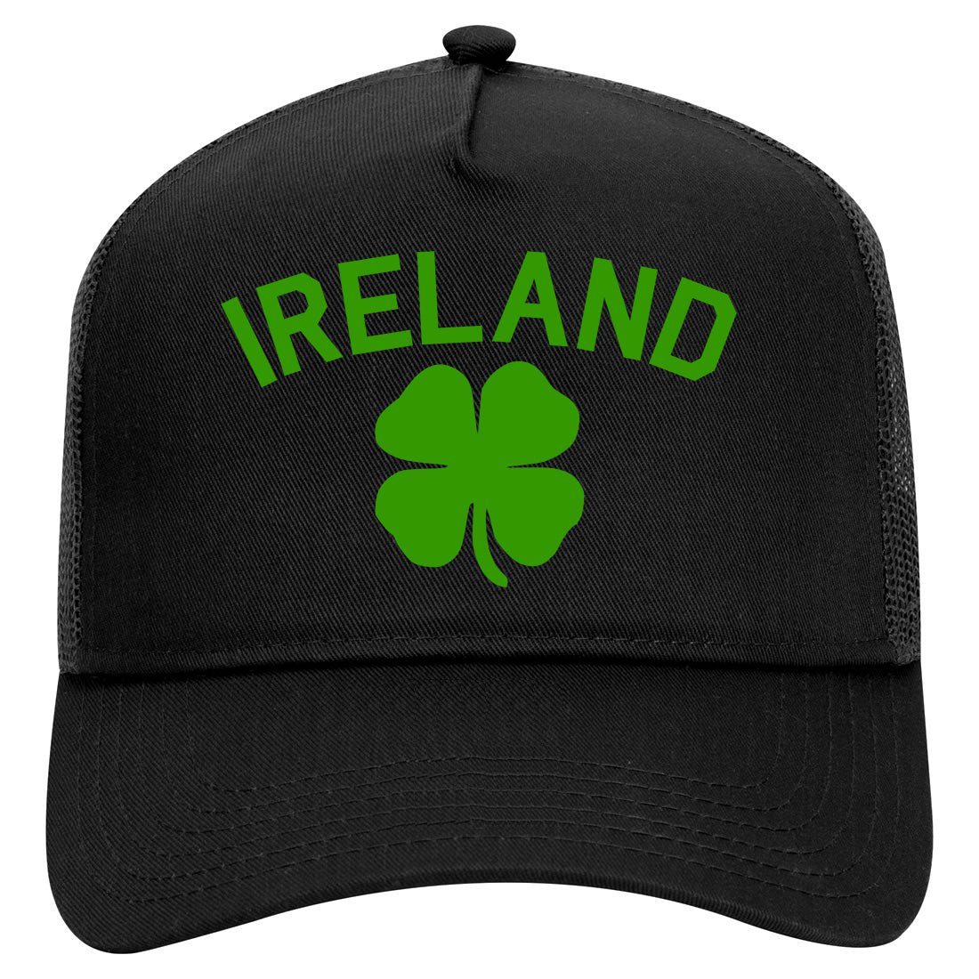 Ireland Shamrock St Paddys Day Mens Mesh Trucker Hat Black