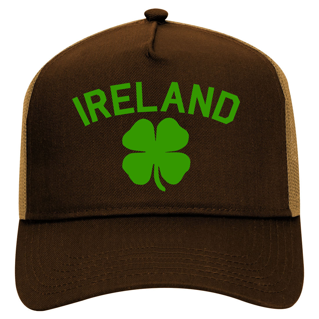 Ireland Shamrock St Paddys Day Mens Mesh Trucker Hat Brown