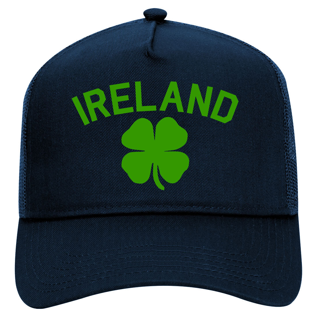 Ireland Shamrock St Paddys Day Mens Mesh Trucker Hat Navy Blue
