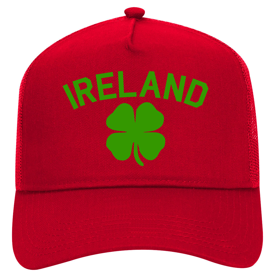 Ireland Shamrock St Paddys Day Mens Mesh Trucker Hat Red