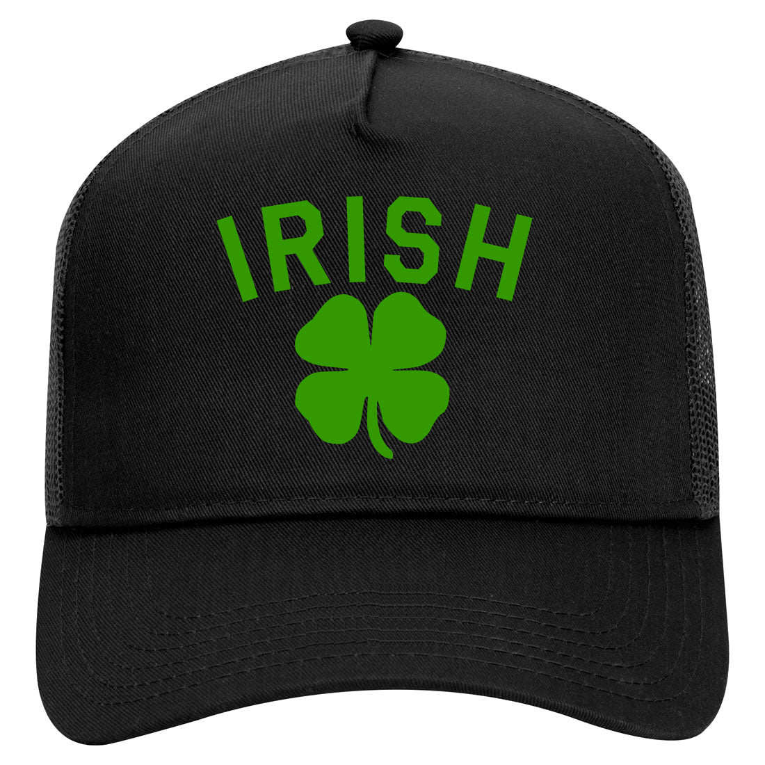 Irish Four Leaf Clover St Patricks Day Mens Mesh Trucker Hat Black