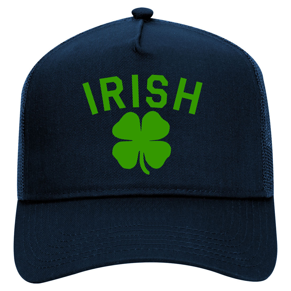 Irish Four Leaf Clover St Patricks Day Mens Mesh Trucker Hat Navy Blue