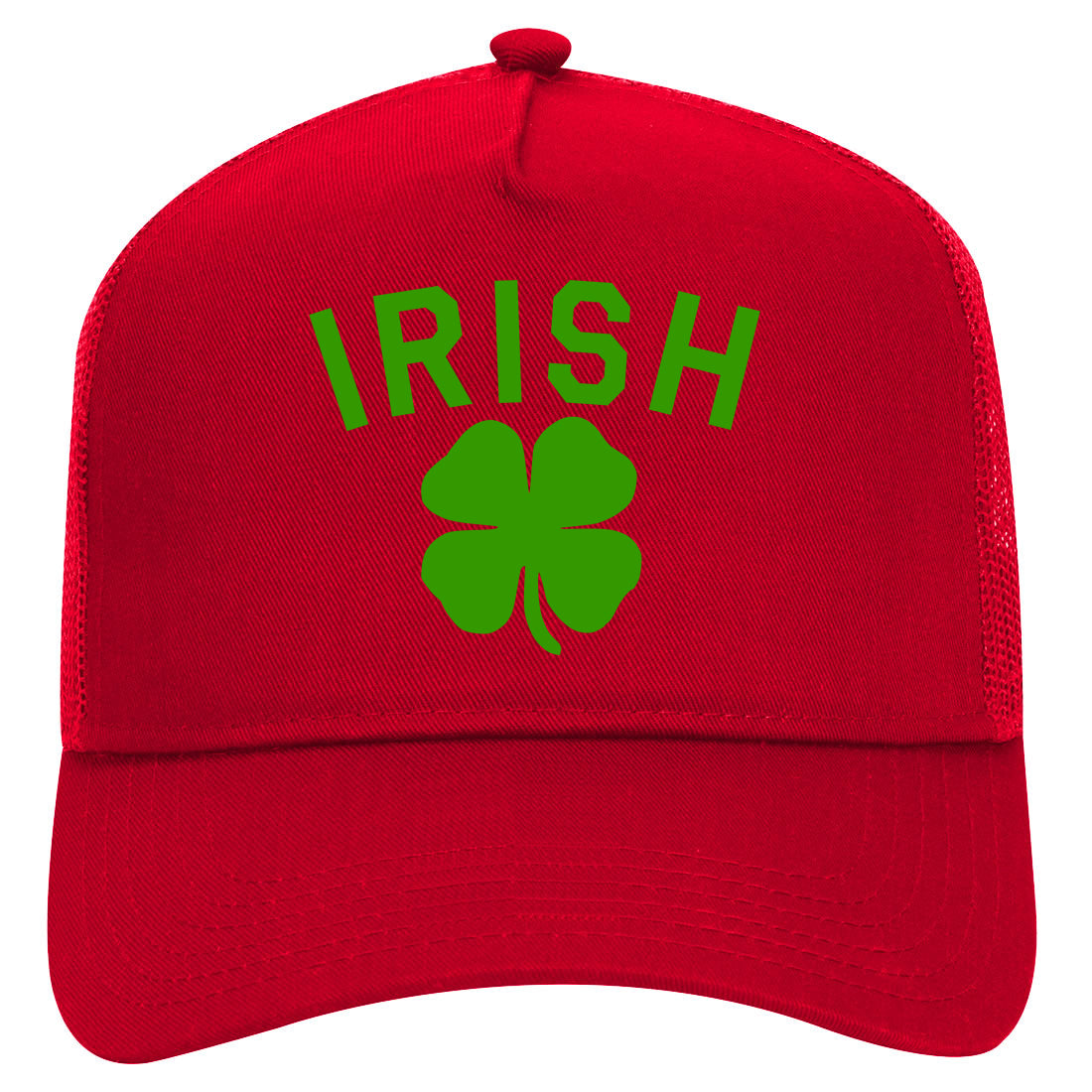 Irish Four Leaf Clover St Patricks Day Mens Mesh Trucker Hat Red