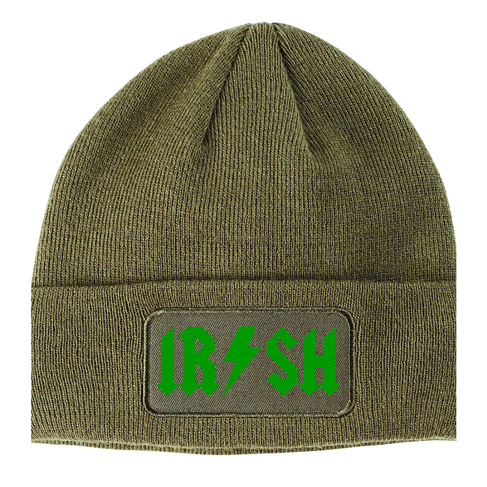 Irish Rockstar Funny Band Logo Winter Knit Adult Beanie Hat Olive Green