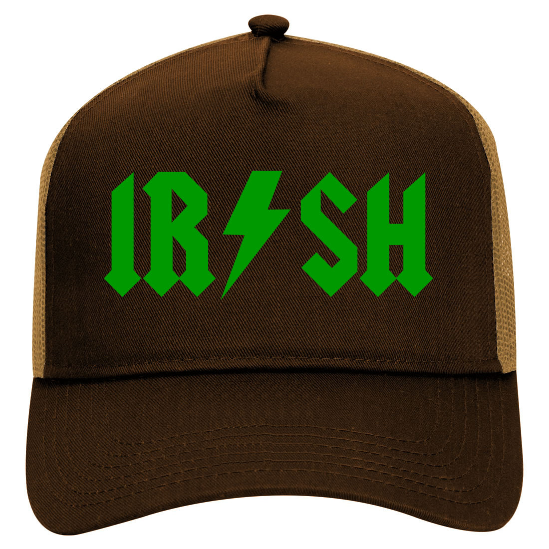 Irish Rockstar Funny Band Logo Mens Mesh Trucker Hat Brown