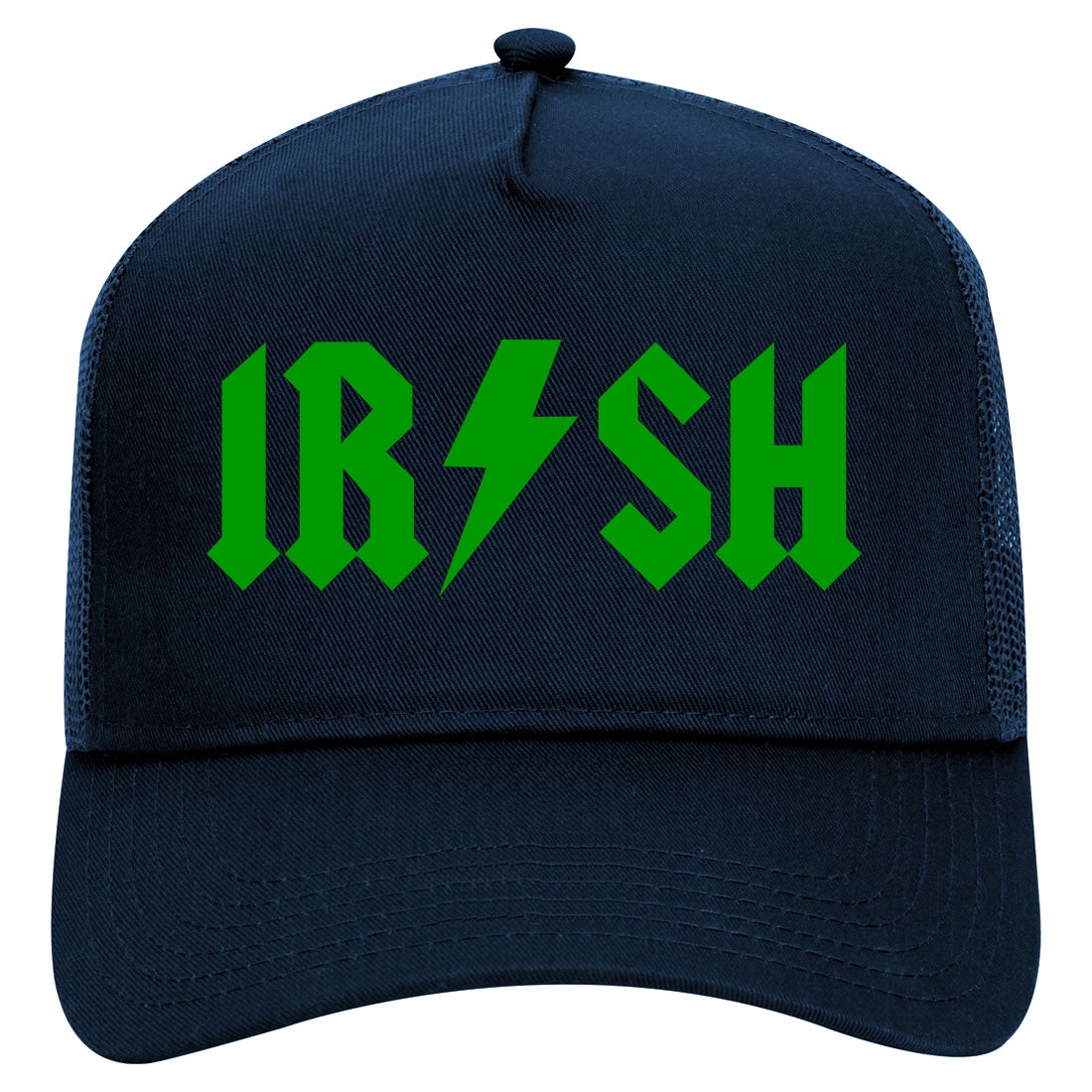 Irish Rockstar Funny Band Logo Mens Mesh Trucker Hat Navy Blue