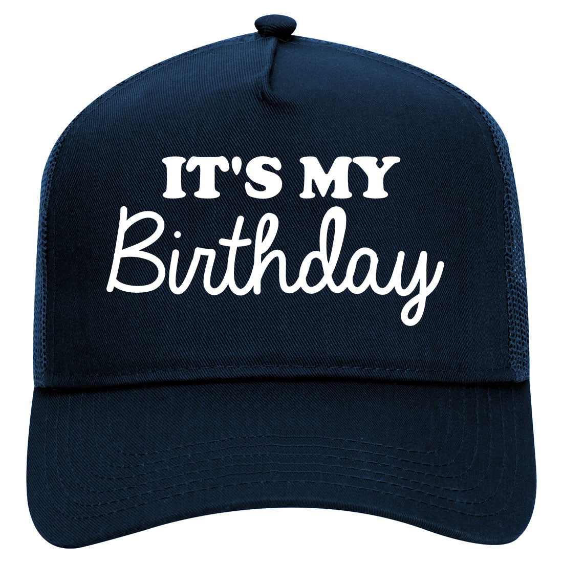 Its My Birthday Mens Mesh Trucker Hat Navy Blue
