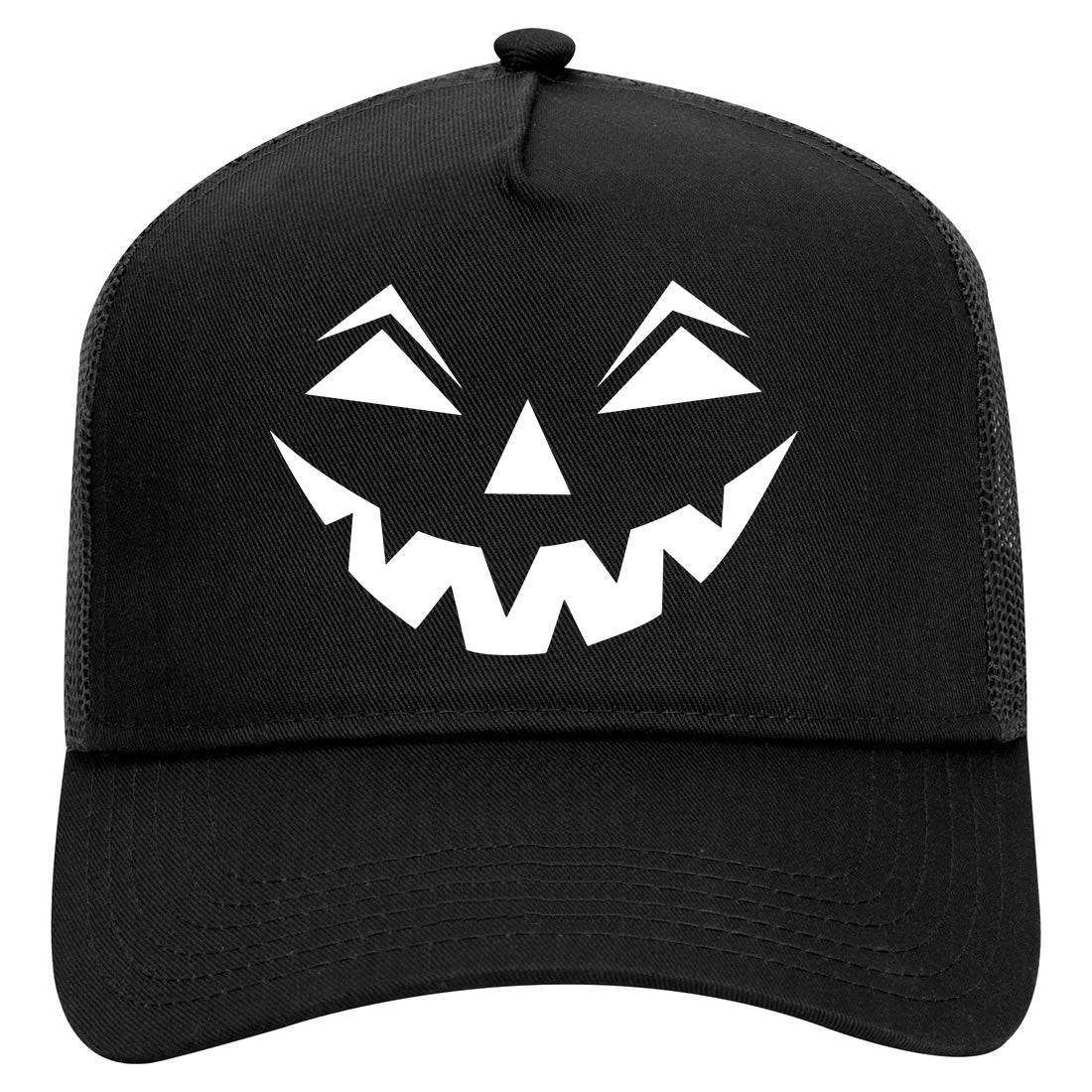 Jack o lantern Pumpkin Face Halloween Mens Mesh Trucker Hat Black