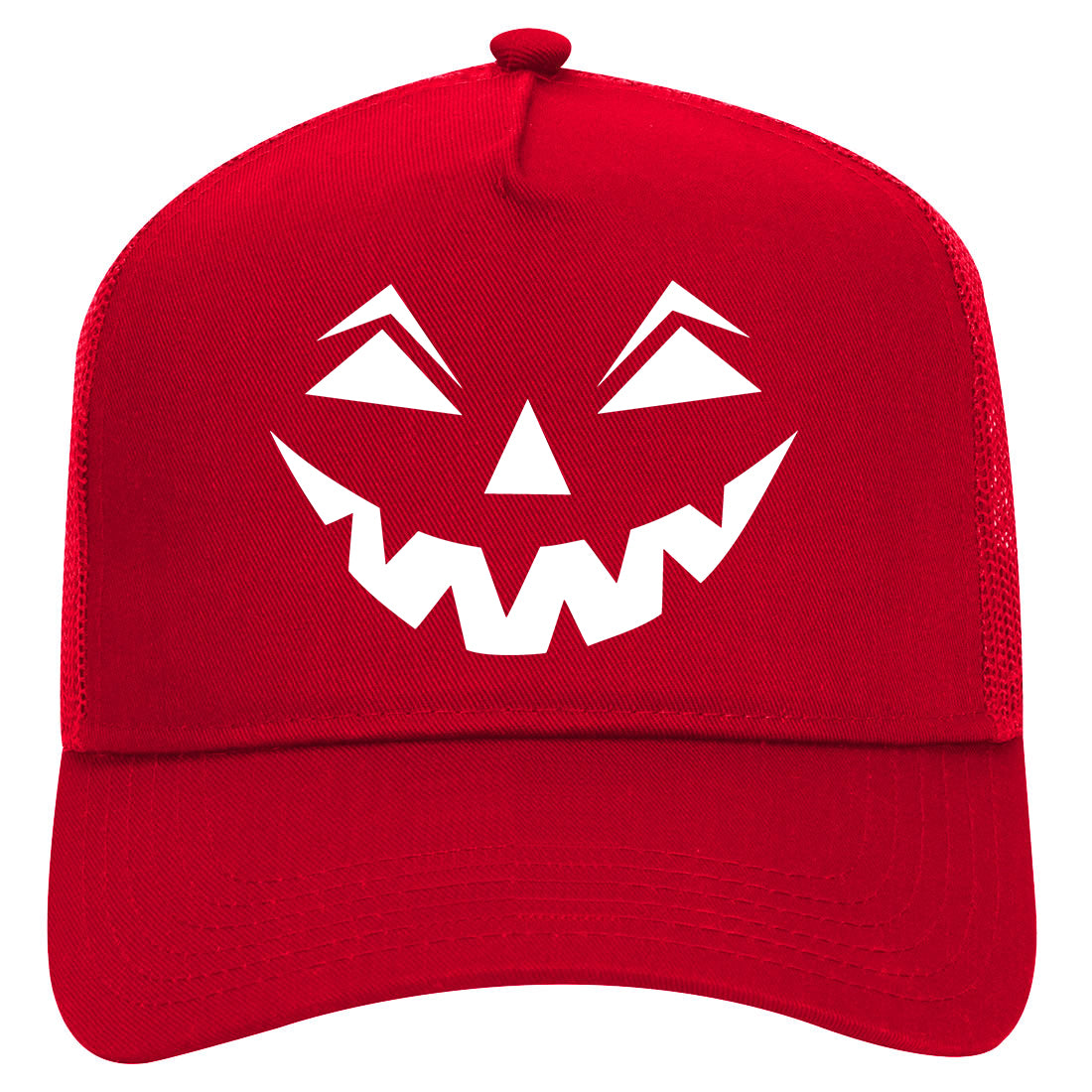 Jack o lantern Pumpkin Face Halloween Mens Mesh Trucker Hat Red
