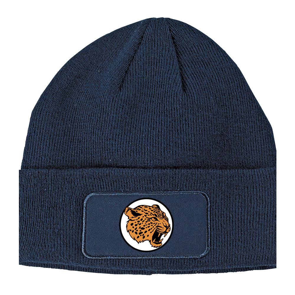 Jaguar Print Winter Knit Adult Beanie Hat Navy Blue