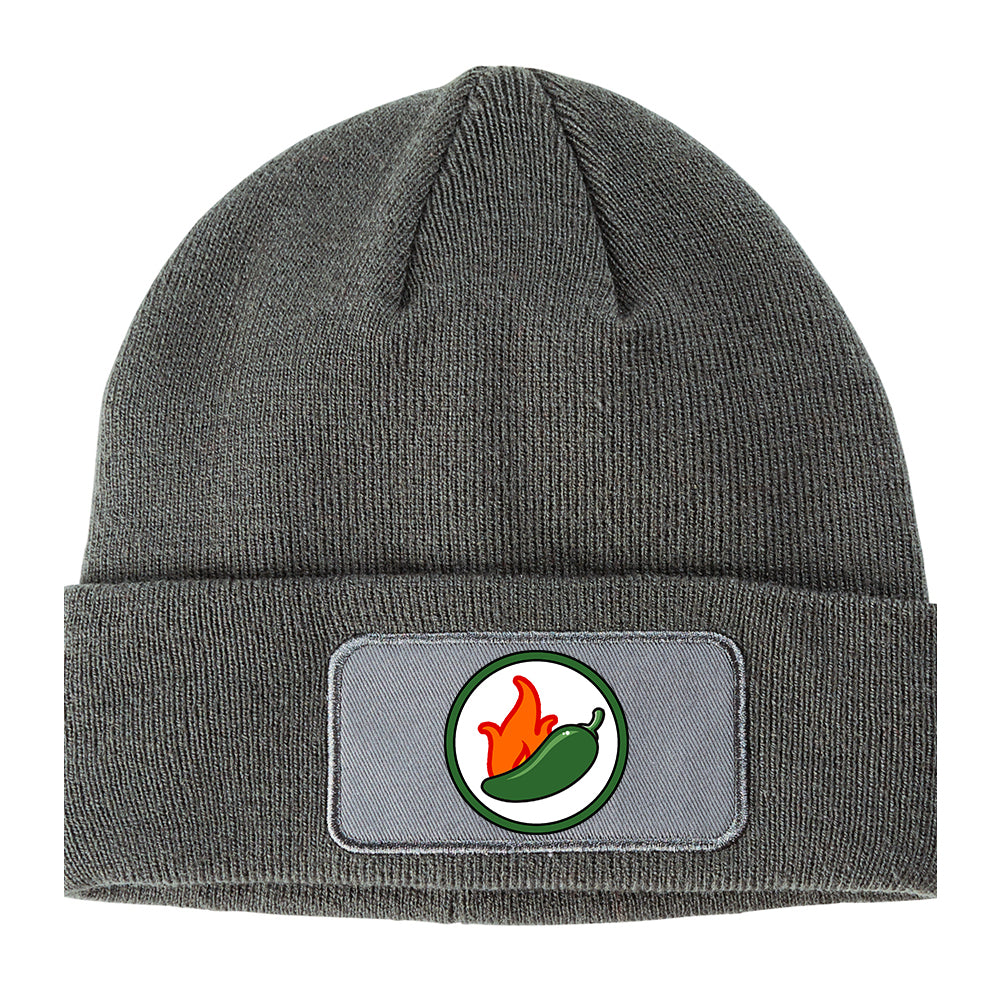 Jalapeno Hot Pepper Chest Winter Knit Adult Beanie Hat Grey