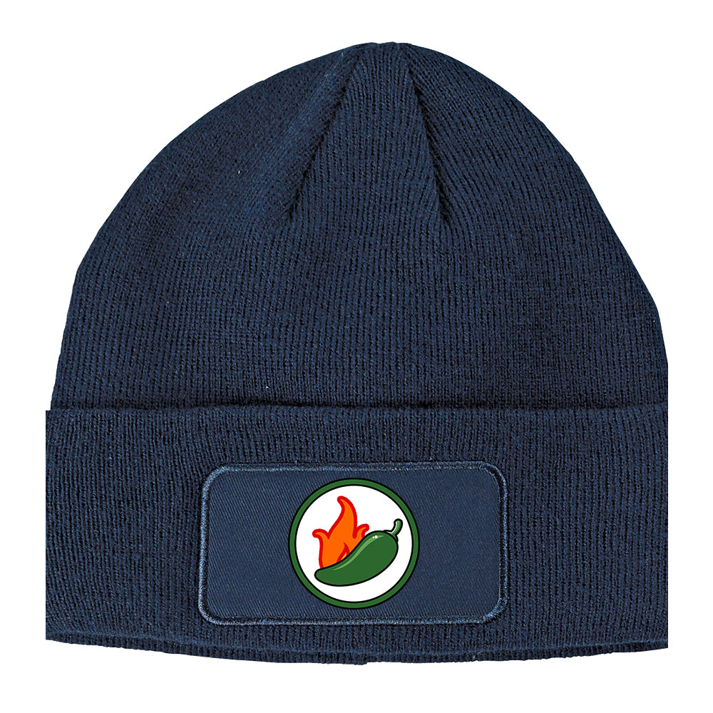 Jalapeno Hot Pepper Chest Winter Knit Adult Beanie Hat Navy Blue