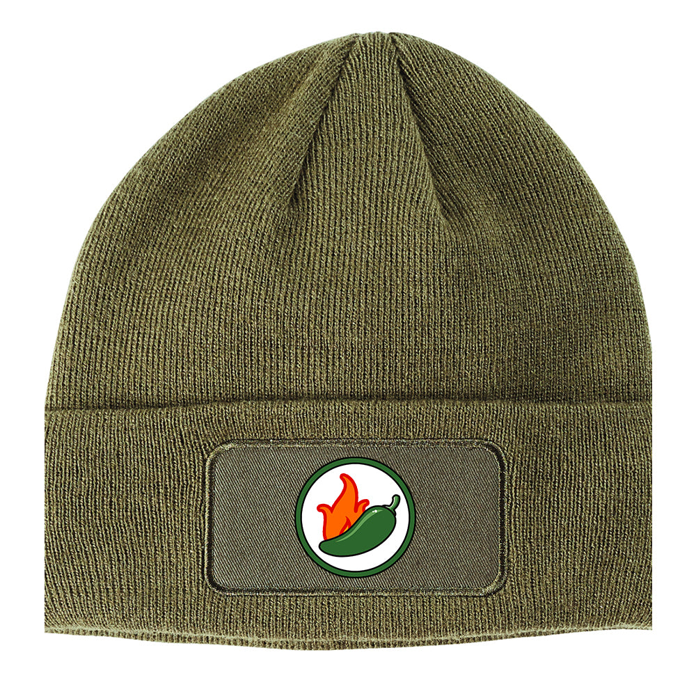 Jalapeno Hot Pepper Chest Winter Knit Adult Beanie Hat Olive Green
