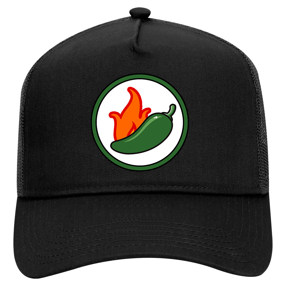 Jalapeno Hot Pepper Chest Mens Mesh Trucker Hat Black