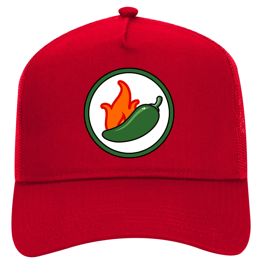 Jalapeno Hot Pepper Chest Mens Mesh Trucker Hat Red